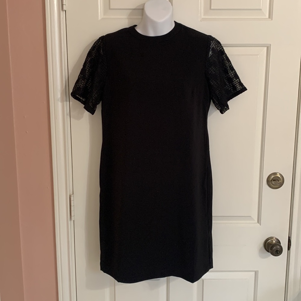 Relished Black Lace Sleeve Short Sleeve Mini Dress Shift Dress